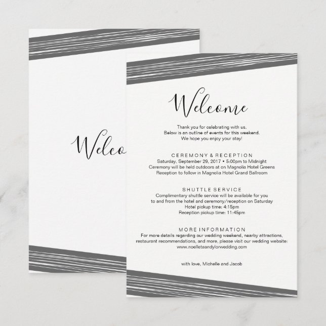 Modern B&W Wedding Welcome Itinerary Card (Front/Back)