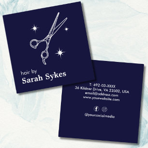Modern Baber Shop Scissors Hair Stylist Navy Blue Square Business Card