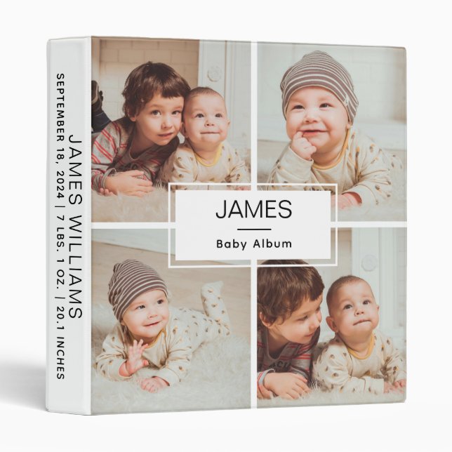 Modern Baby 4 Photo Album Personalized 3 Ring Binder (Front/Spine)