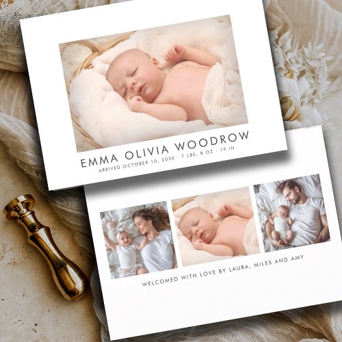 Modern Baby 4 Photo Collage Birth  Announcement