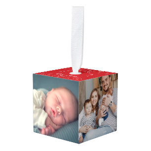 Modern Baby 4 Photos Holiday First Christmas Cube Ornament