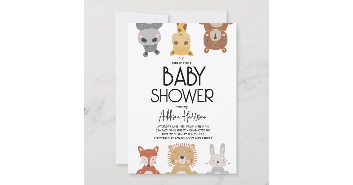 Modern Baby Animal Baby Shower invitation Zazzle