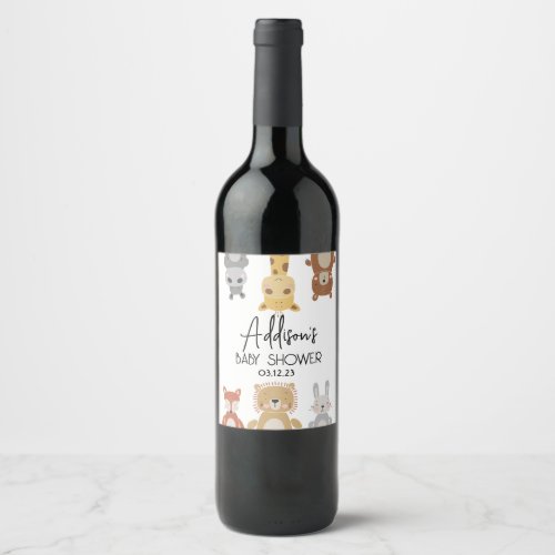 Modern Baby Animal Baby Shower wine label