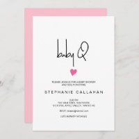 Modern baby BBQ shower, pink heart for a girl Invitation