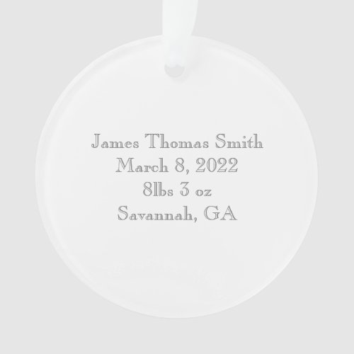 Modern Baby Birth Announcement Black White Grey Ornament