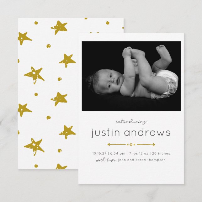 Modern Baby Birth Announcement Card (Front/Back)