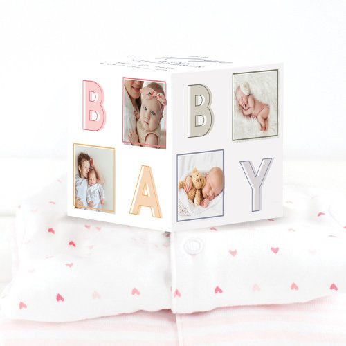 Modern Baby Block Letters Photo Grid Collage Girl Cube