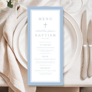 Modern Baby Blue Cross Boy Baptism Menu
