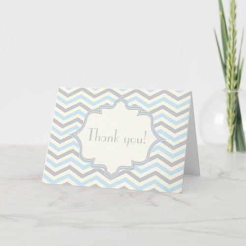 Modern baby blue grey ivory chevron pattern thank you card