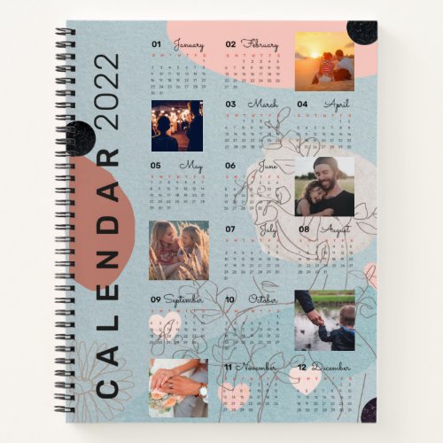 Modern Baby blue Personalized Photos 2022 Calendar Notebook