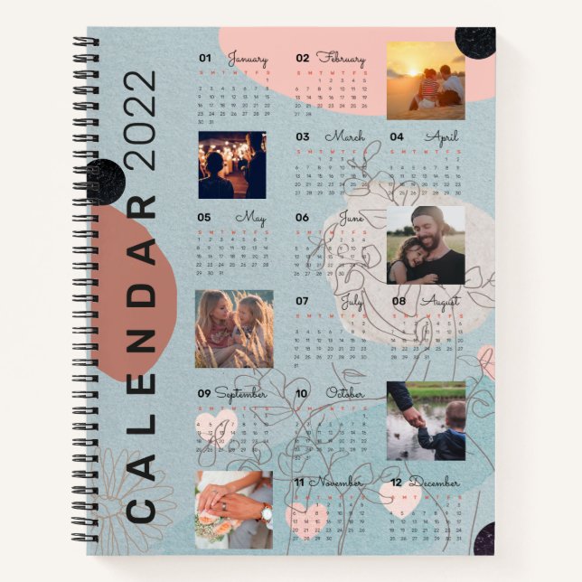 Modern Baby blue Personalized Photos 2022 Calendar Notebook (Front)