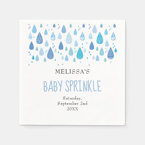 Modern Baby Blue Raindrops Baby Boy Sprinkle Napkins