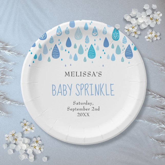 Modern Baby Blue Raindrops Baby Boy Sprinkle Paper Plates (Modern Baby Blue Raindrops Baby Boy Sprinkle Paper Plates)