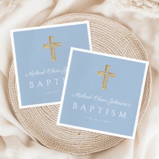 Modern Baby Blue Religious Cross Boy Baptism