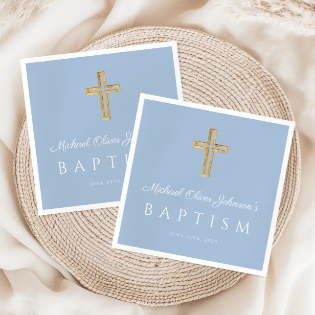Modern Baby Blue Religious Cross Boy Baptism Napkins (Modern Baby Blue Religious Cross Boy Baptism Napkins)