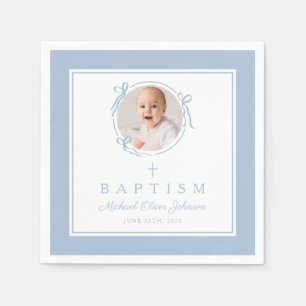 Modern Baby Blue Religius Cross Boy Baptism Napkins