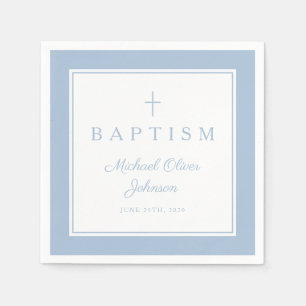 Modern Baby Blue Religius Cross Boy Baptism Napkins