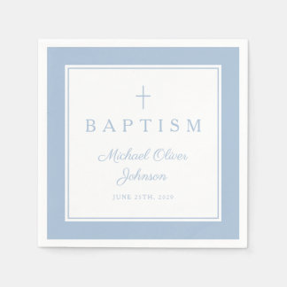 Modern Baby Blue Religius Cross Boy Baptism Napkins