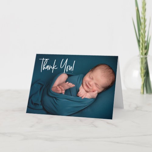 Modern Baby Boy 2 Horizontal Photos baby shower Thank You Card