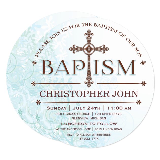 Modern Baby Boy Baptism Circle Invitation