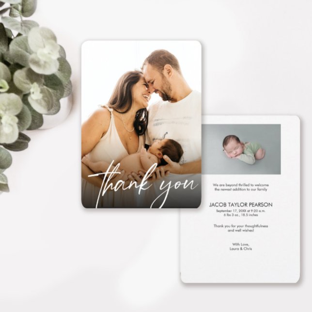 Modern Baby BOY Birth Custom Newborn photography Thank You Card (Creator Uploaded)