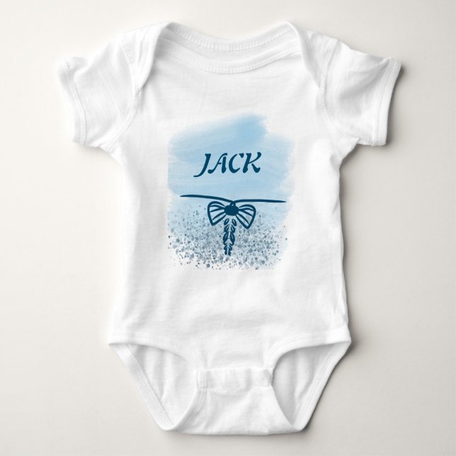 Modern baby boy blue custom name baby bodysuit (Front)