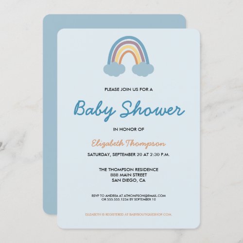 Modern Baby boy blue Rainbow Baby Shower Invitation