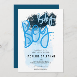 Modern baby boy blue shower invitation