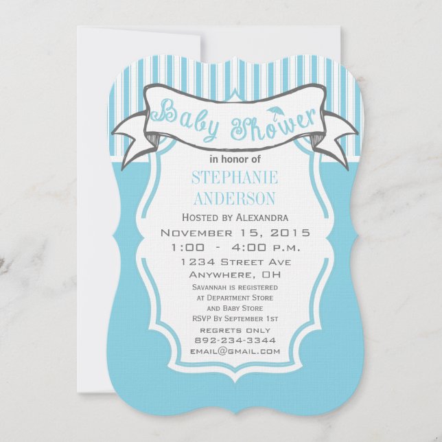 Modern Baby Boy Cute Stripe Pattern Shower Invitation (Front)