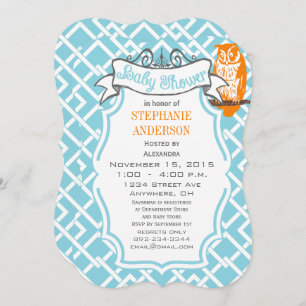 Modern Baby Boy Geometric Pattern Owl Shower Invitation