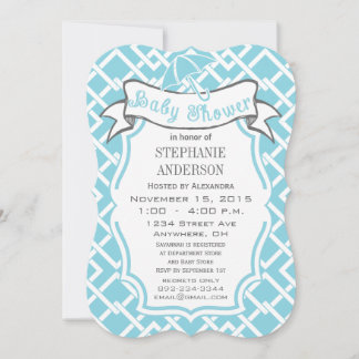Modern Baby Boy Geometric Square Pattern Shower Invitation