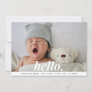 Modern Baby Boy Gray Hello Birth Announcement