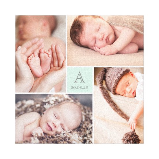 Modern Baby Boy Monogram Photo Collage Canvas