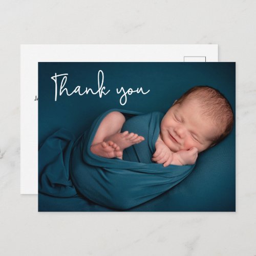 Modern Baby Boy Photo baby shower Thank You Postcard