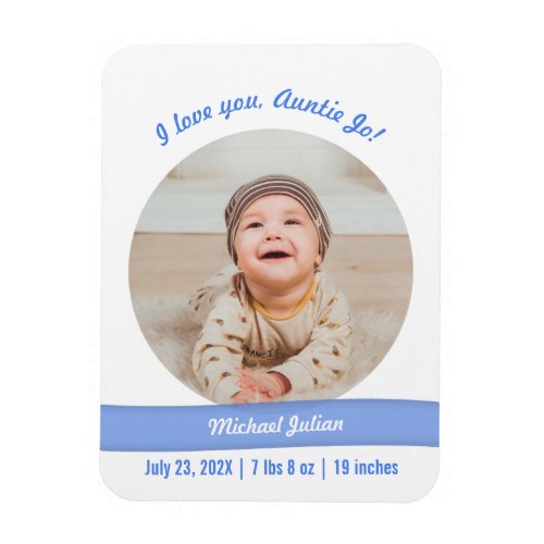 Modern Baby Boy Photo Birth Announcement Auntie Magnet