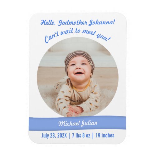 Modern Baby Boy Photo Birth Announcement Godmother Magnet