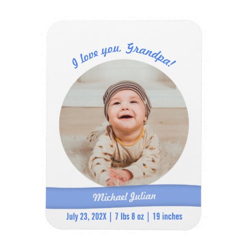 Modern Baby Boy Photo Birth Announcement Grandpa Magnet