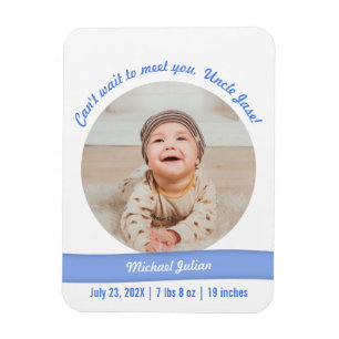 Modern Baby Boy Photo Birth Announcement Uncle Magnet