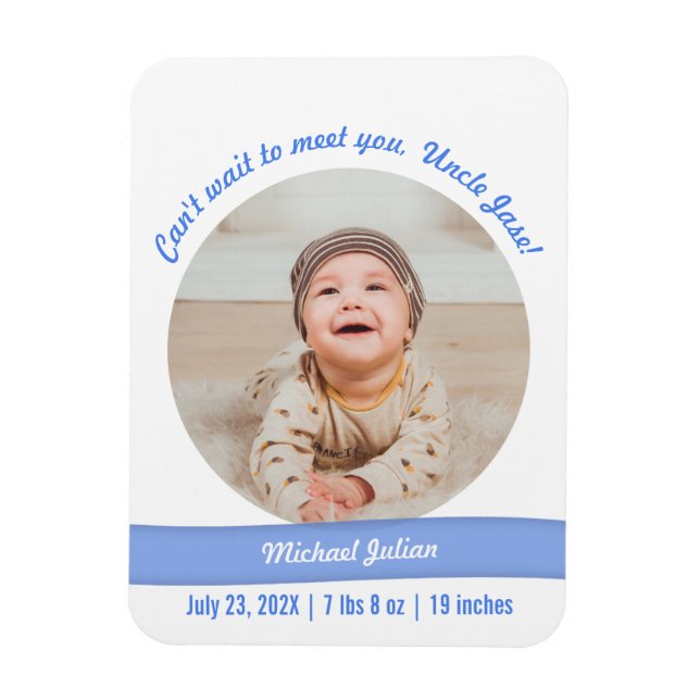 Modern Baby Boy Photo Birth Announcement Uncle Magnet (Vertical)