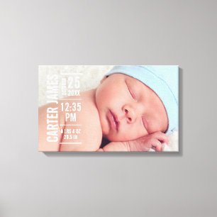 Modern Baby Boy Photo Birth Stats Canvas Print