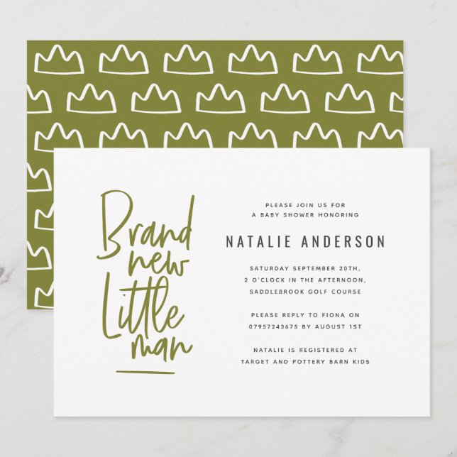 Modern baby boy shower party invitation (Front/Back)