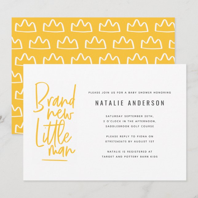 Modern baby boy shower party invitation (Front/Back)