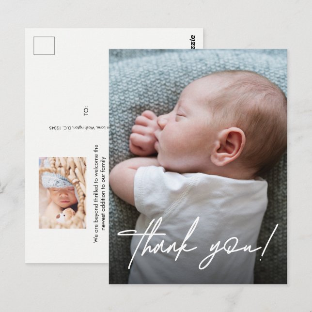 Modern Baby Boy Thank You with Photos Postcard (Front/Back)