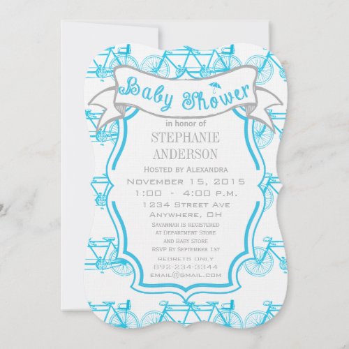 Modern Baby Boy Vintage Bike for Three Baby Boy Invitation