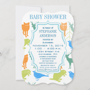Modern Baby Boy Woodland Creatures Shower Invitation