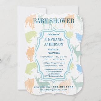 Modern Baby Boy Woodland Creatures Shower Invitation