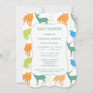 Modern Baby Boy Woodland Creatures Shower Invitation