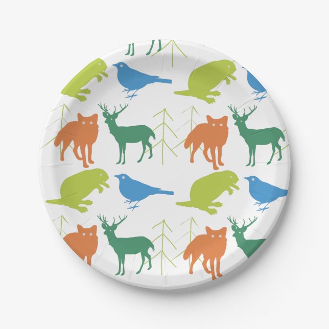 Modern Baby Boy Woodland Creatures Shower Paper Plates (Front)