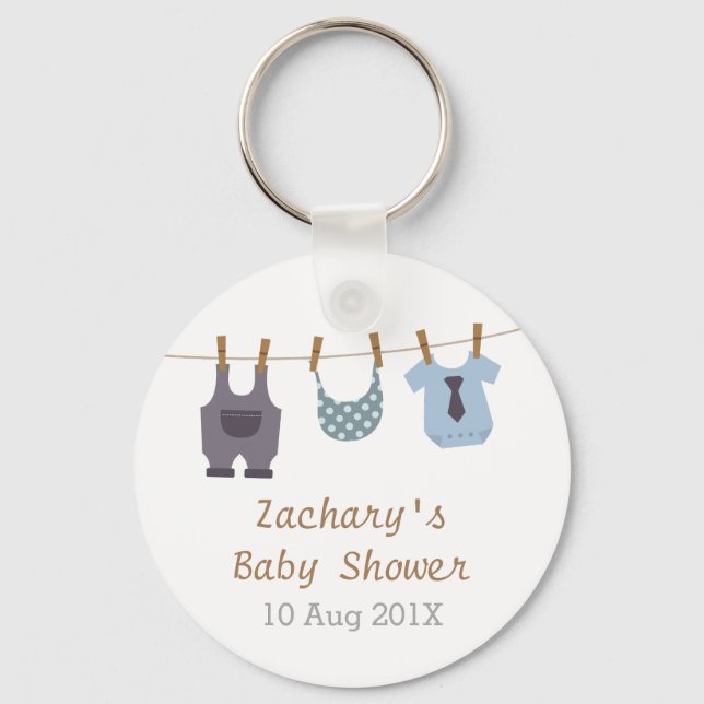 Modern Baby Clothes Baby Boy Shower Party Favors Keychain (Front)