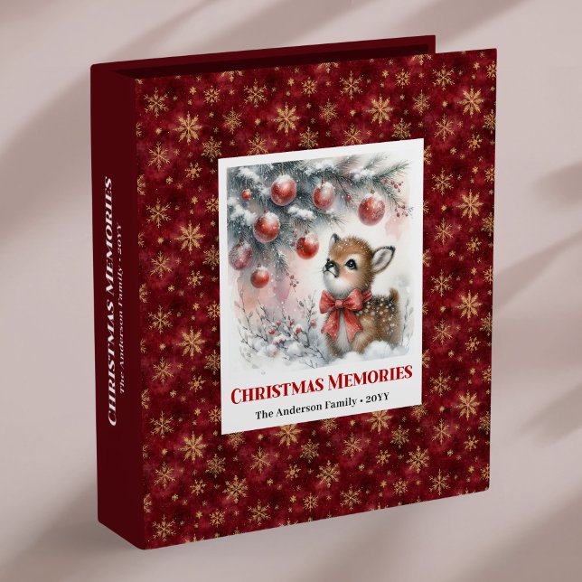 Modern Baby Deer Snowy Forest Christmas Memory  3 Ring Binder (Modern Baby Deer Snowy Forest Christmas Memory Album

)